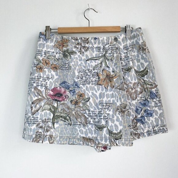 Vintage Stampede  Botanical Print Lightweight Denim Shorts Skort M - Picture 2 of 7